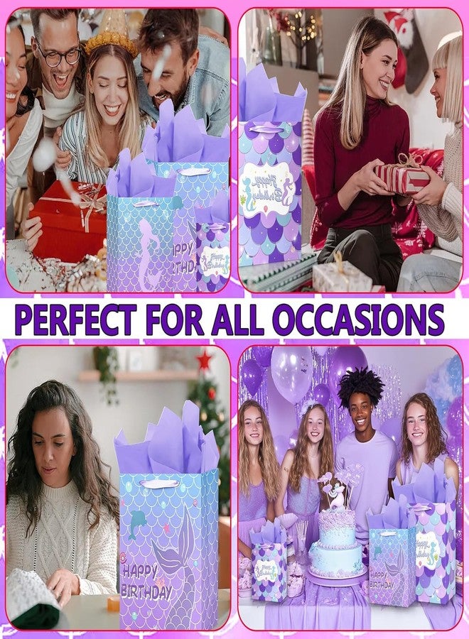 KEEPARTY 10PCS Assorted Sizes Mermaid Happy Birthday Gift Bag Set with Handles and Tissue Papers for Boys and Girls Birthday Party Baby Shower Newborn with 4 Design Styles 4 Small 4 Medium and 2 Large Gift Bags - Image 5